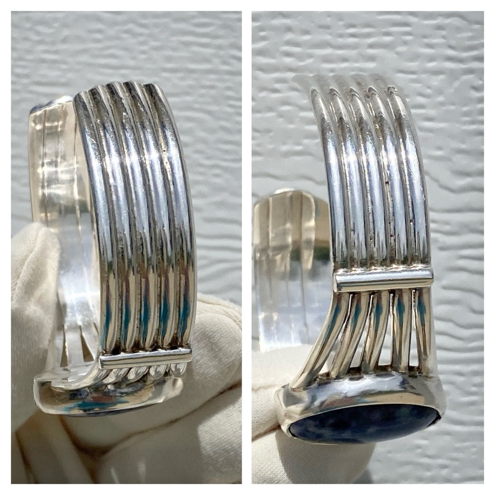 Signed - Sterling Silver and Sodalite Cuff Bracelet - Picture 14 of 15